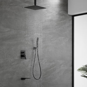 Ceiling Mounted Rain Shower System, Handheld Shower Head, 12" Rain Shower Faucet Sets